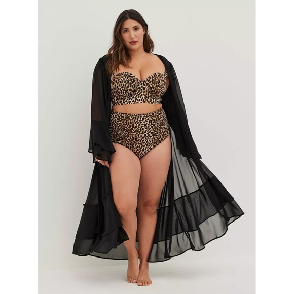 NWT Torrid Maxi Chiffon Ruffle Hem Bell Sleeve Coverup Kimono 3X 22-24 Plus - Picture 1 of 5